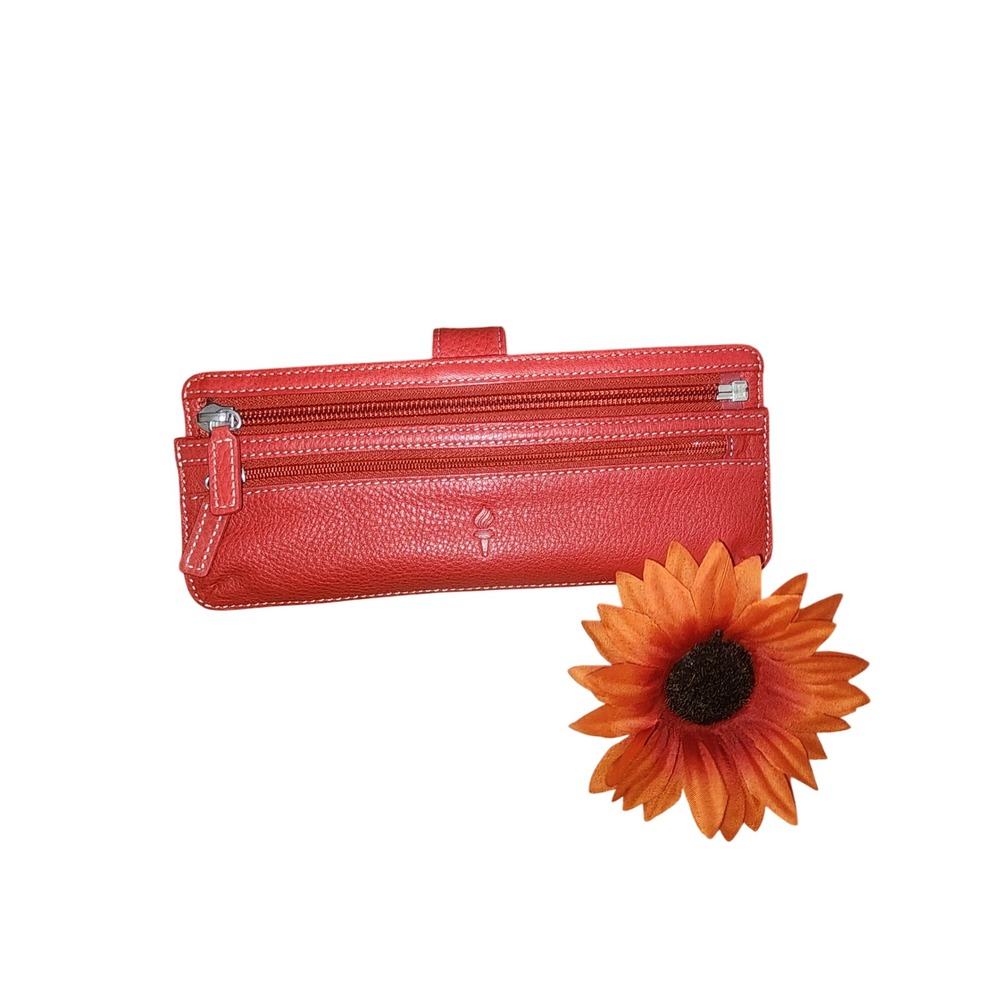 Levenger Red Pebbled Leather Jewelry Roll Travel Organizer Trifold Case